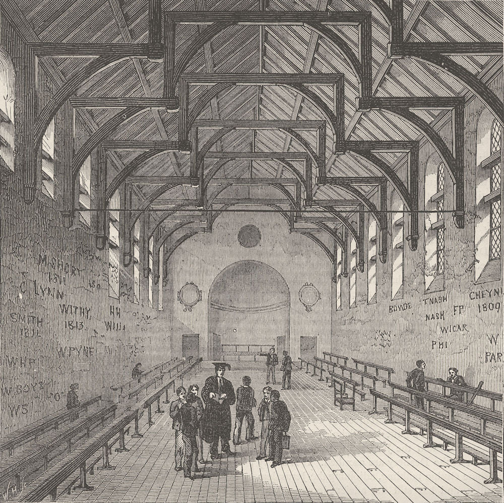 WESTMINSTER SCHOOL. The Schoolroom. London c1880 old antique print picture
